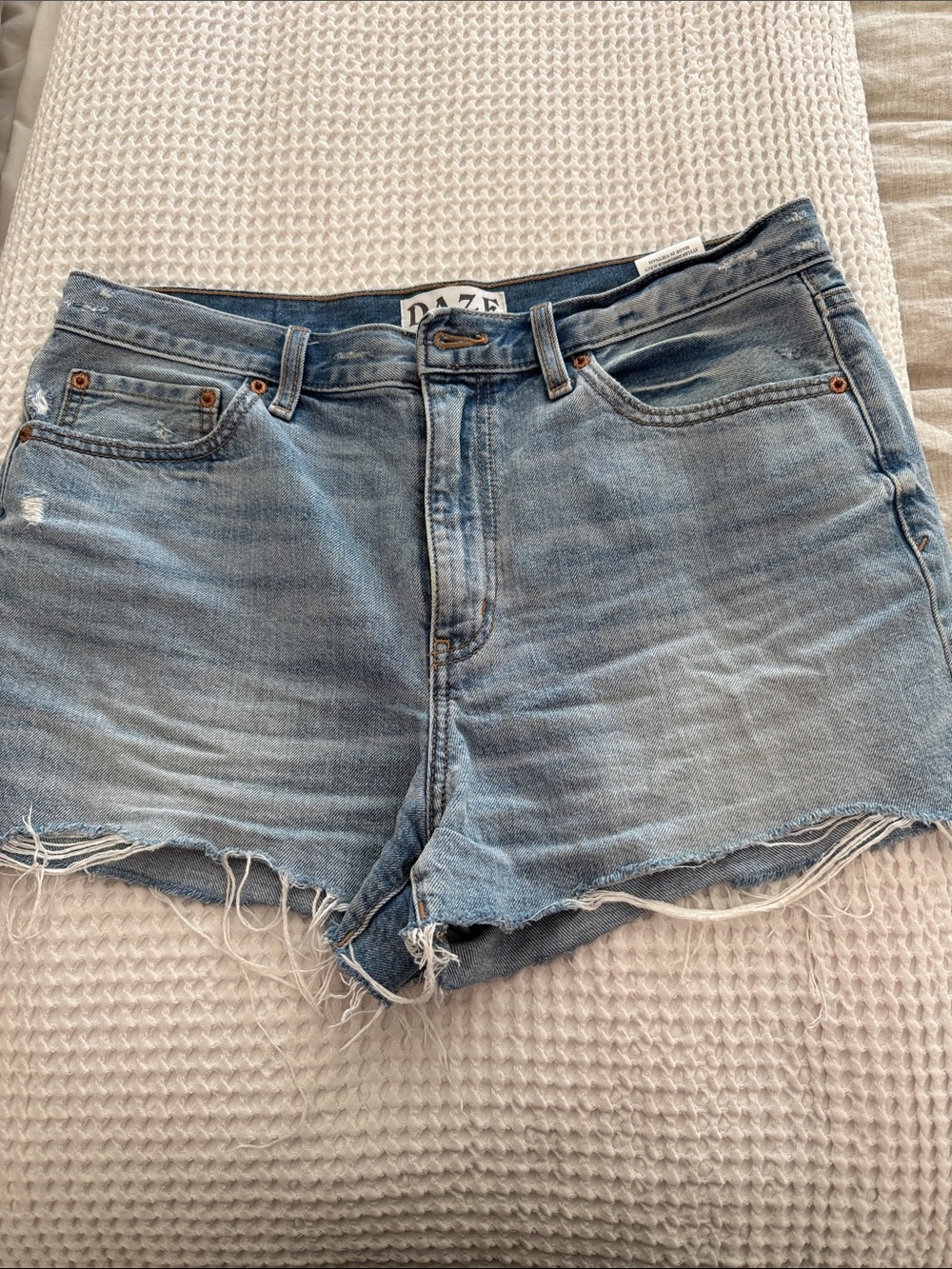 DAZE Light Blue Distressed Denim Shorts for Women